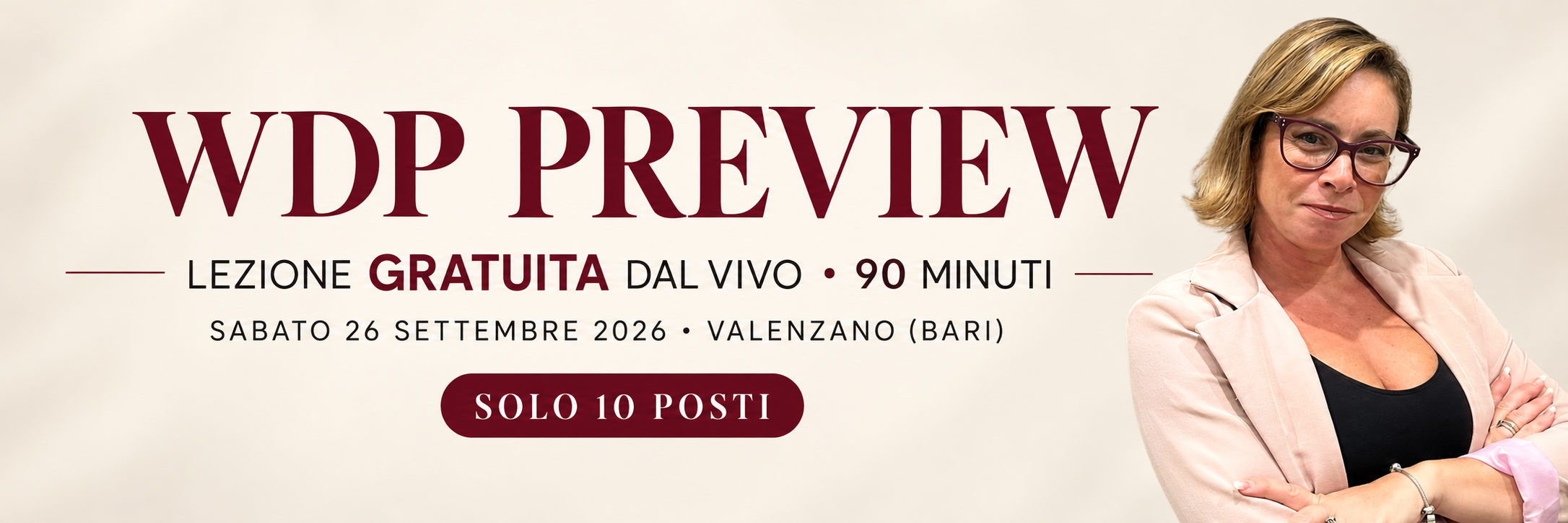 WDP Preview, lezione gratuita dal vivo il 26 settembre 2026 a Valenzano